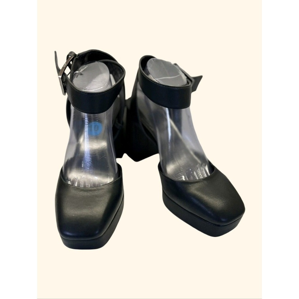DKNY Black Leather Ankle Strap Platform Block Heel Pumps Dress Shoes Sz 9.5‎ New